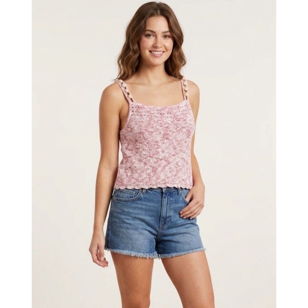 Sam Edelman Penny Textured Knit Tank Top L Pink Clover Beaded Strap NWT $89